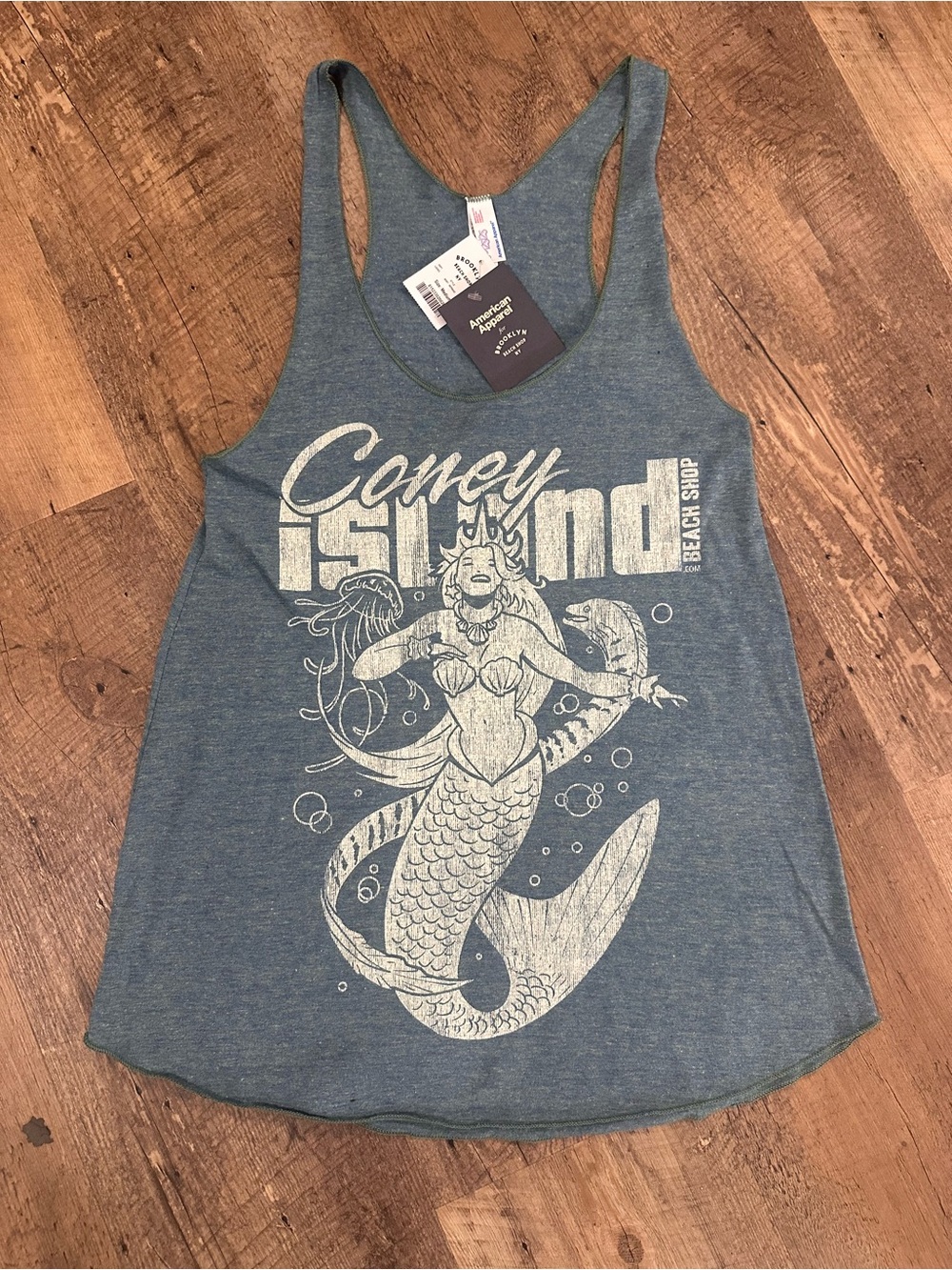 American Apparel Racerback Tank with White Mermaid Graphic, Beach Shop - NWT